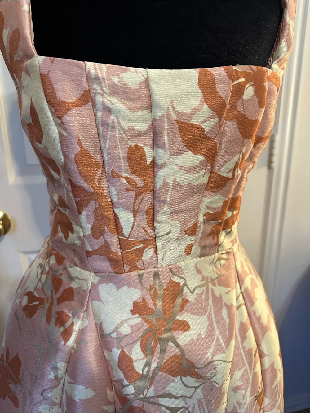 BHLDN Pink Floral Square Neck Lace Up Fit & Flare Midi Dress L - Picture 8 of 16